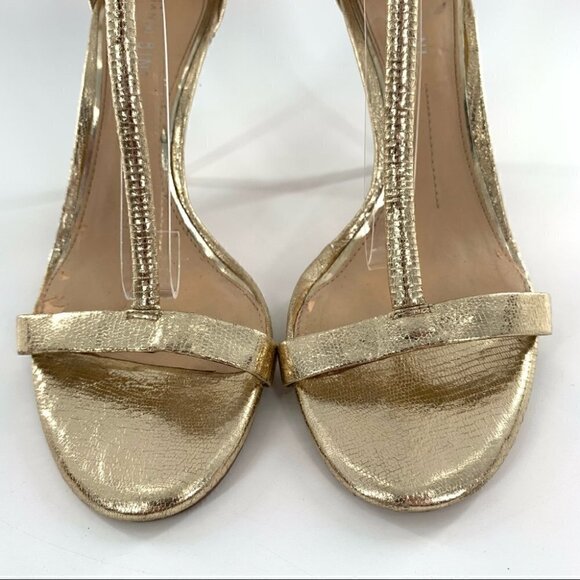Gianni Bini heels size 8.5 gold metallic leather t-strap stilettos holiday party - Picture 3 of 14